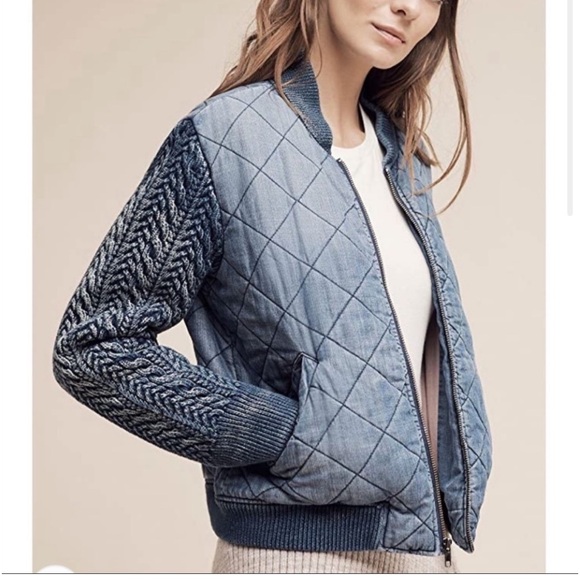 Anthropologie Cloth & Stone Quilted Chambray Bomber Jacket size XS - Picture 1 of 16